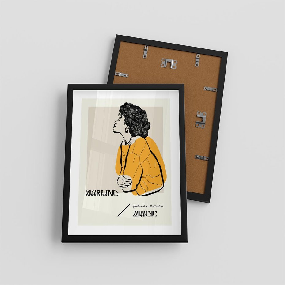 Plakat w ramie 30x40 - Siła Kobiety: Plakat ze Szkicem - kobieca grafika, plakat - rama czarna