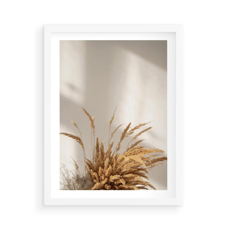 Plakat w ramie 50x70 - Natura i Elegancja: Obraz Boho - trawy, boho - rama biała