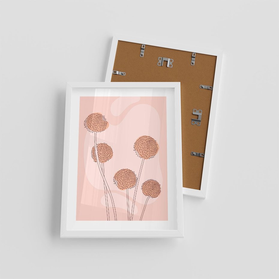 Plakat w ramie 30x40 - Rozkwitające Emocje - minimalistyczny plakat, pudrowe kwiaty - rama biała