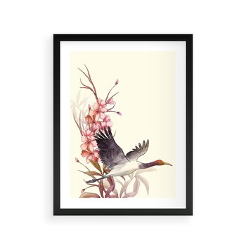 Plakat w ramie 50x70 - Szept Japonii - japońska sztuka, ptak - rama czarna