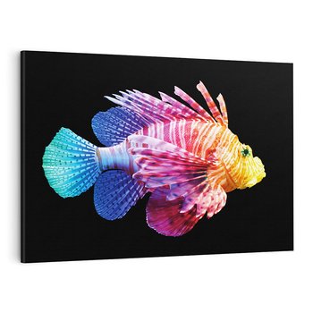 Obraz na płótnie 120x80 - Tęczowa Piękność - kolorowa tęczowa ryba, mocny akcent na czarnym tle