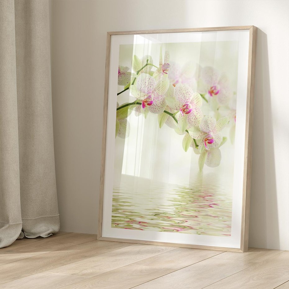Plakat w ramie 30x40 - Orchidea w Spa - orchidea, kwiaty - rama drewno