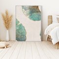 Obraz w ramie 70x100 - Złota Melodia Liści - złote, turkusowe liście miłorzębu - rama biała