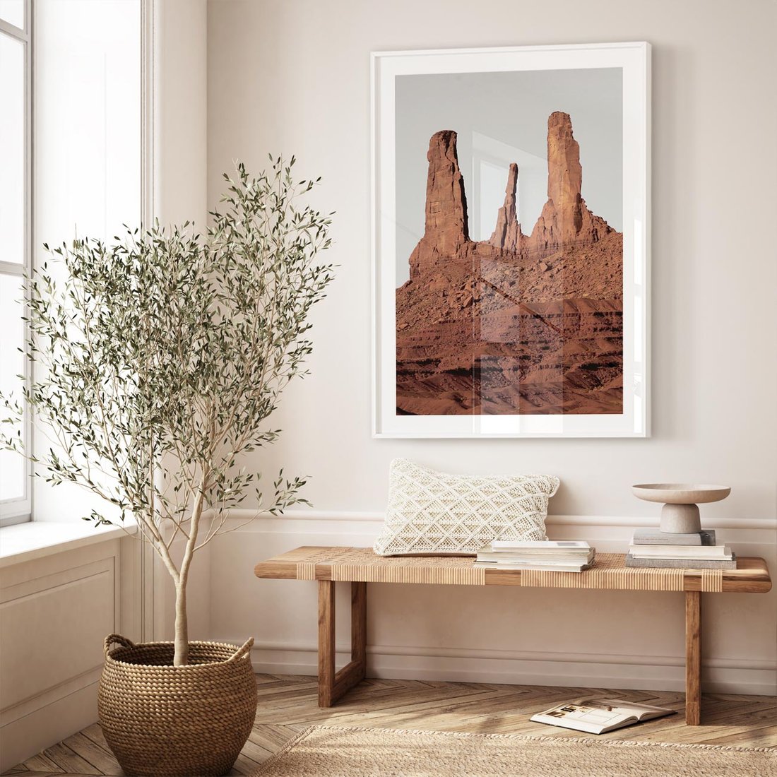 Plakat w ramie 50x70 - Surowość Pustyni - pustynia, kanion - rama biała