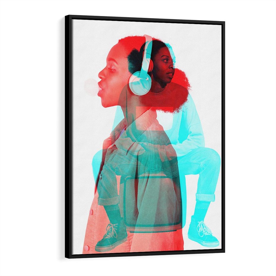 Obraz w ramie 70x100 - Rytmy Wspomnień - kolaż zdjęć, kobieta - rama czarna