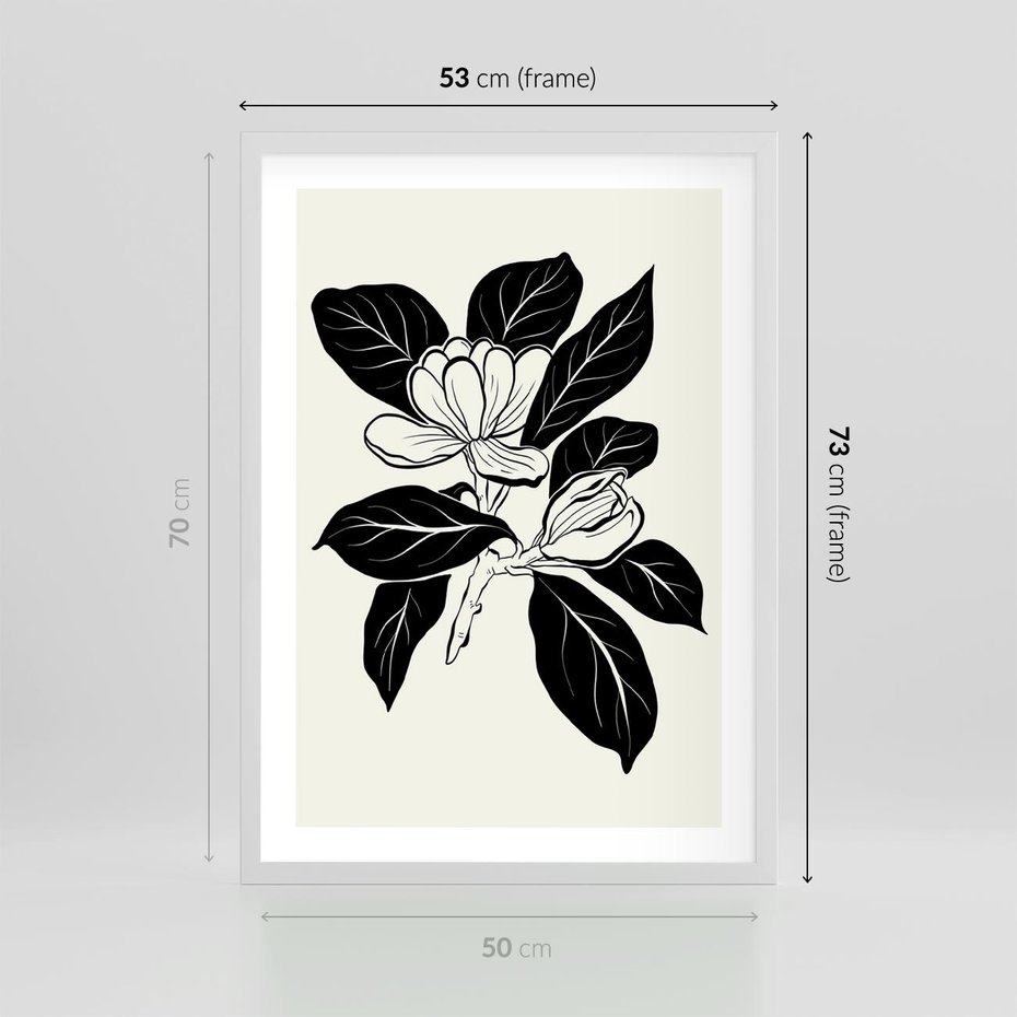 Plakat w ramie 50x70 - Spojrzenie w kształty kwiatów - kwiaty magnolii, minimalizm - rama biała