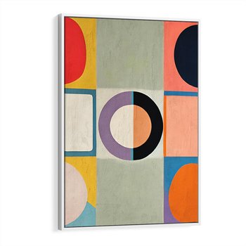 Obraz w ramie 50x70 - Taniec Kształtów Emocji - abstrakcyjne geometryczne kształty, olejny obraz - rama biała