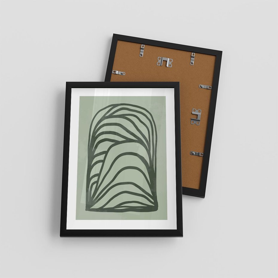 Plakat w ramie 30x40 - Zielonkawy Uścisk Natury - abstrakcyjny zielony motyw, skandynawski design - rama czarna