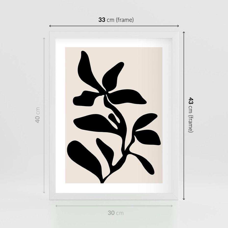 Plakat w ramie 30x40 - Wibracje Akwarelowych Ścieżek - abstrakcyjny minimalistyczna kwiat, czarno biały plakat - rama biała