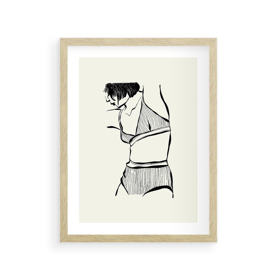 Plakat w ramie 30x40 - Minimalistyczny Urok - szkic, kobieta w bieliźnie - rama drewno