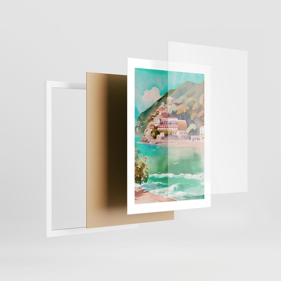 Plakat w ramie 30x40 - Na Zboczu - akwarela, nadmorski pejzaż - rama biała