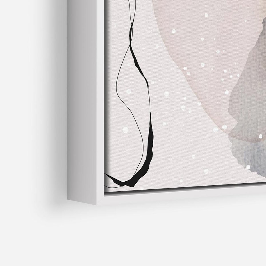 Obraz w ramie 80x80 - Migocące Barwy - abstrakcyjne plamy akwarelowe, czarny szkic - rama biała