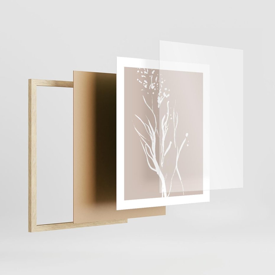 Plakat w ramie 40x50 - Impresje Pastelowych Nastrojów - minimalistyczny delikatny obraz, beżowe odcienie - rama drewno