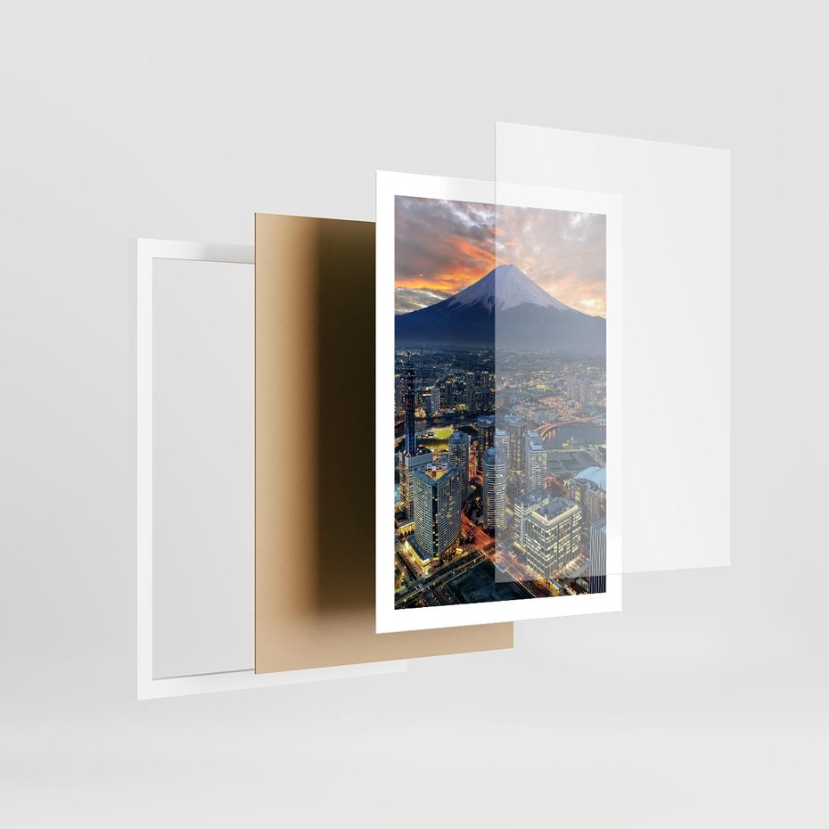 Plakat w ramie 50x70 - Miasto na Górnym Horyzoncie - miasto, góry - rama biała