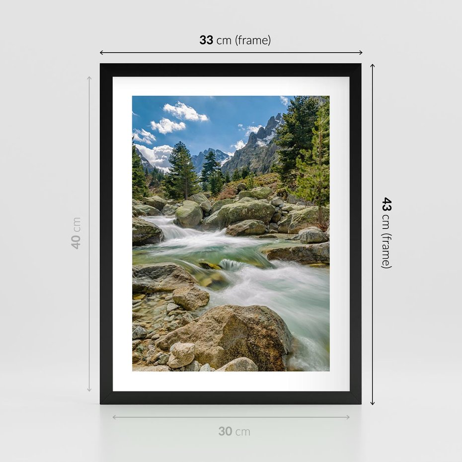 Plakat w ramie 30x40 - Górski strumyk w harmonii - strumyk, górski - rama czarna