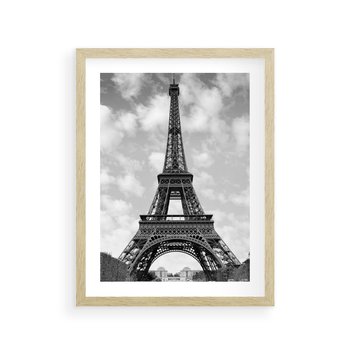 Plakat w ramie 40x50 - Nocna panorama Paryża z wieżą Eiffla - Eiffla, Paryż - rama drewno