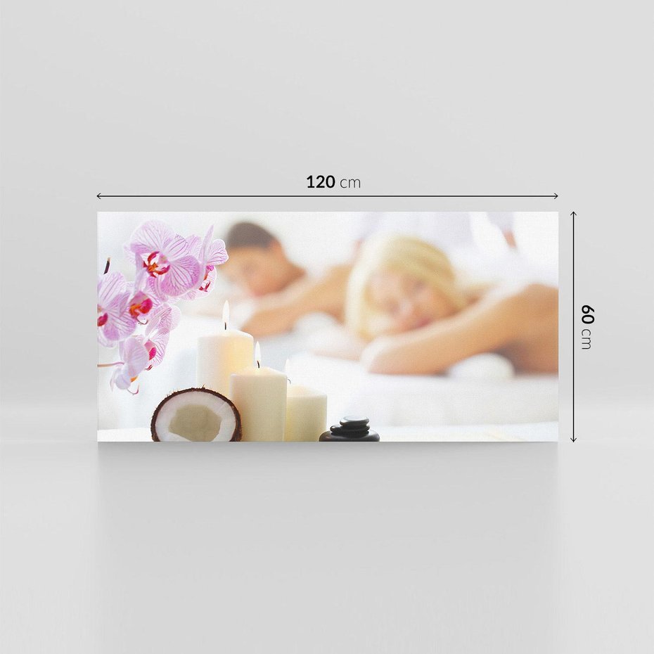 Obraz na płótnie 120x60 - Kokos, świece i kwiaty w SPA - kokos, świece