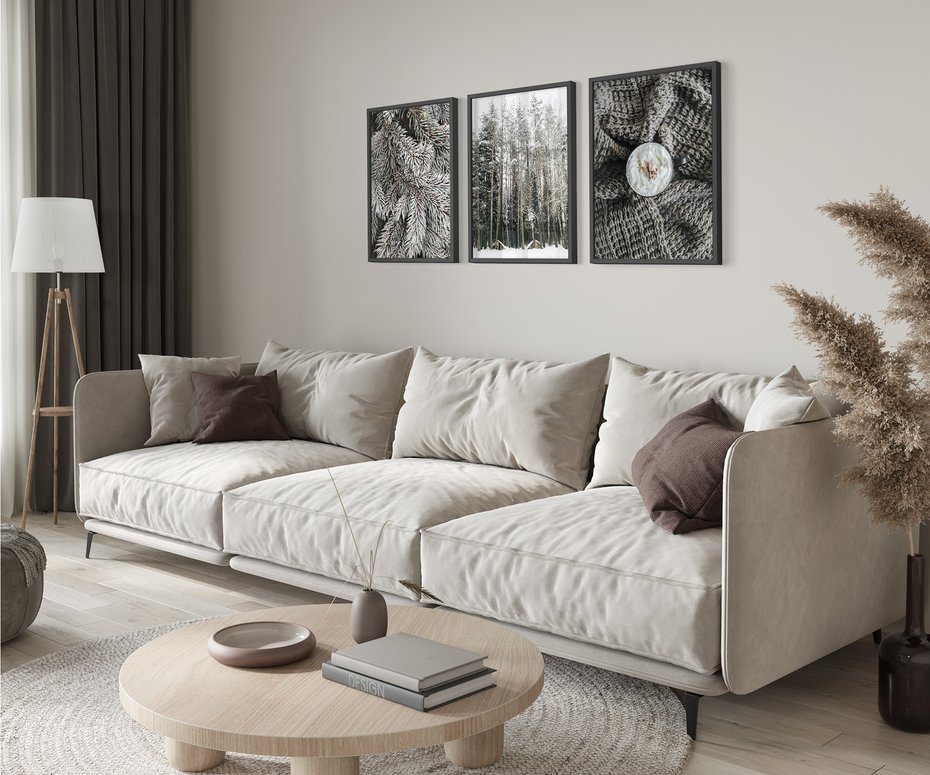 Zestaw obrazy w ramie 40x50 galeria - Las, zima, kawa - rama czarna