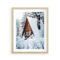Plakat w ramie 40x50 - Zimowe Ustronie w Lesie - domek w lesie, zimowy las - rama drewno