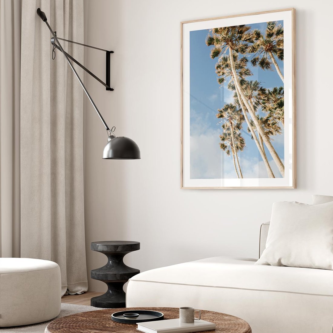 Plakat w ramie 40x50 - Pod Niebem Palmy - palmy na niebieskim niebie - rama drewno