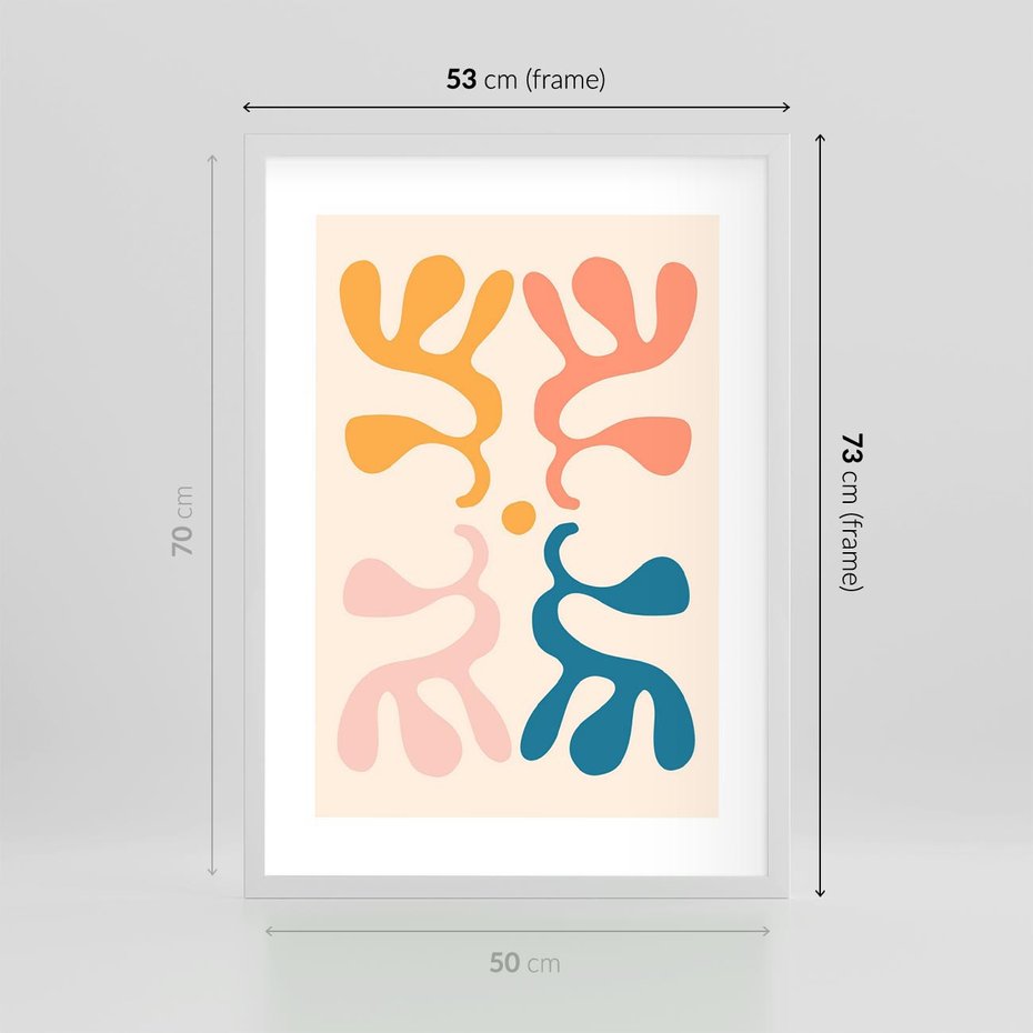 Plakat w ramie 50x70 - Migotliwe Akwarelowe Kontury - absrakcyjne dziwne formy, nowoczesny plakat - rama biała