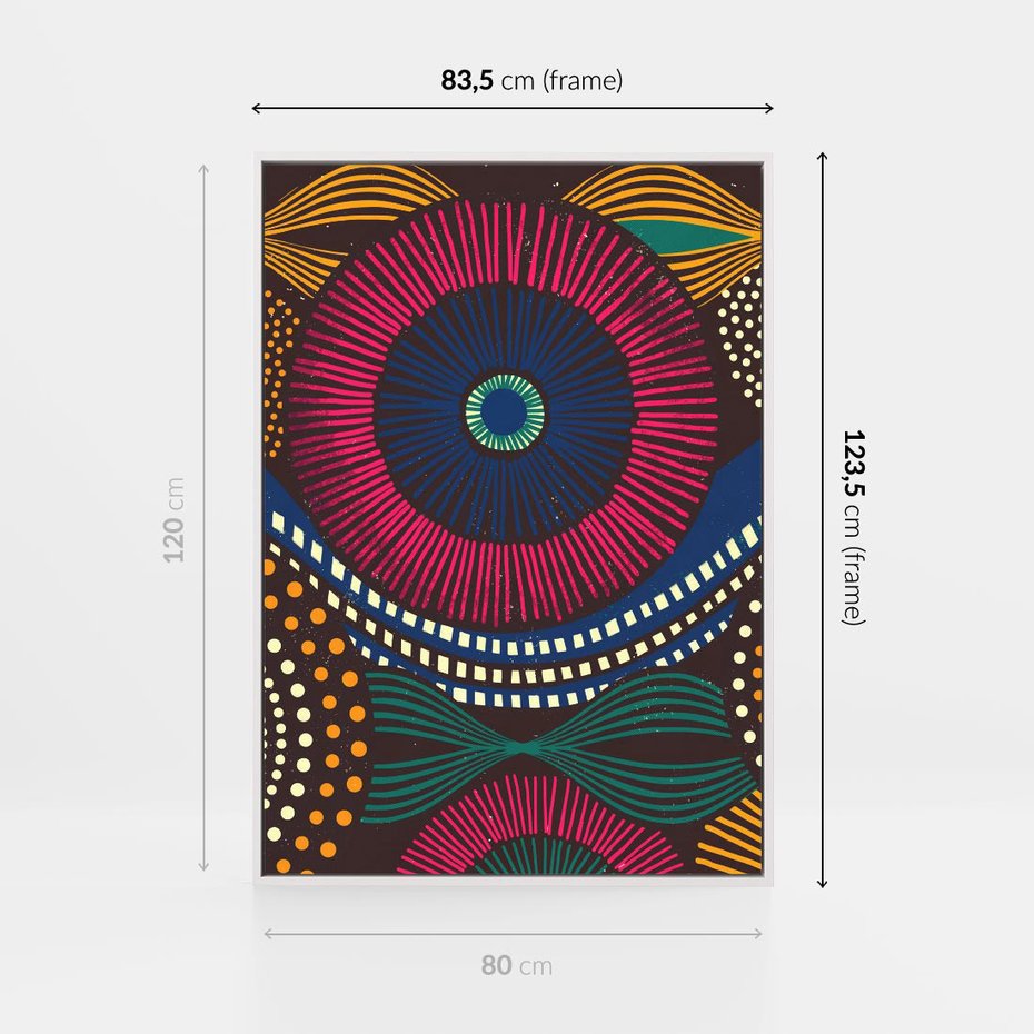 Obraz w ramie 80x120 - Energia Wzorców - enticzne wzory, kształty - rama biała