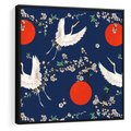 Obraz w ramie 50x50 - Japońskie Żurawie Indygo - sztuka japońska, japonia - rama czarna