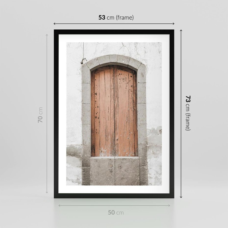 Plakat w ramie 50x70 - Śródziemnomorskie Drzwi Czasu - fotografia starych drzwi, śródziemnomorska architektura - rama czarna