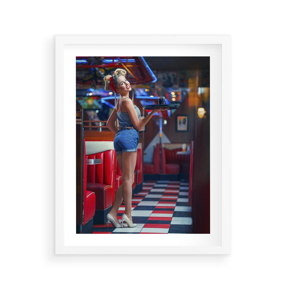 Plakat w ramie 40x50 - Czas Na Wyjątkowy Posiłek - restauracja, retro - rama biała