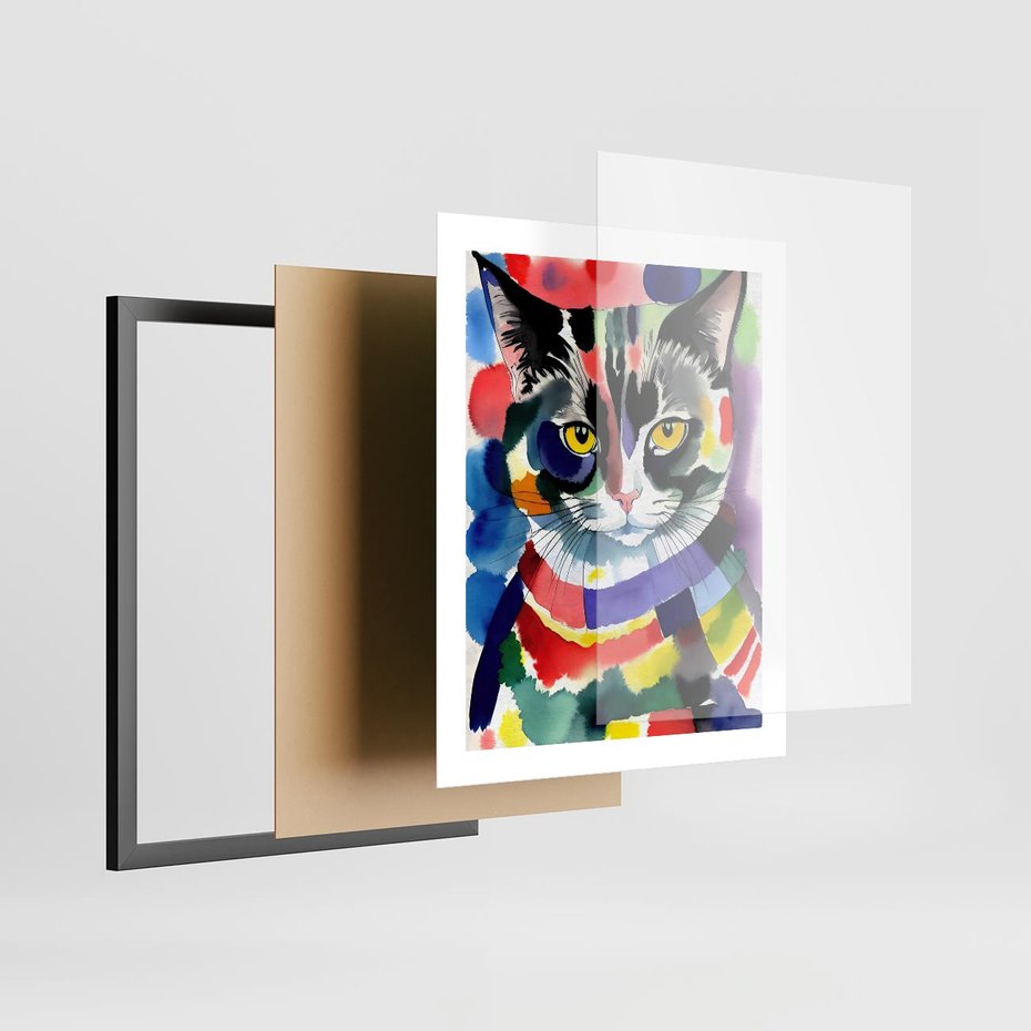 Plakat w ramie 40x50 - Koci Przyjaciel - abstrakcyjny obraz, akwarela - rama czarna