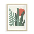 Plakat w ramie 50x70 - Graficzna Harmonia: Liście i Rośliny na Plakacie - liście, grafika - rama drewno