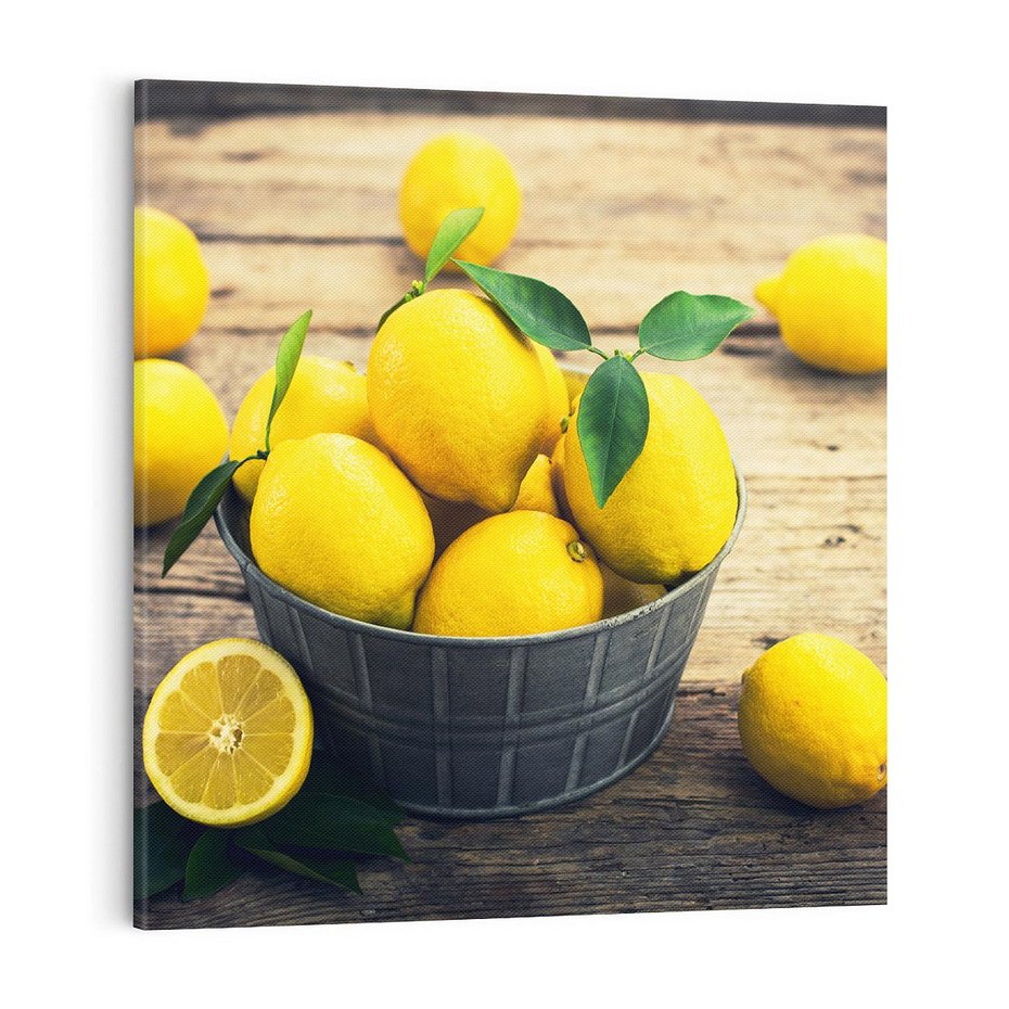 Obraz na płótnie 70x70 - Ożywczy koszyk - cytryny, koszyk