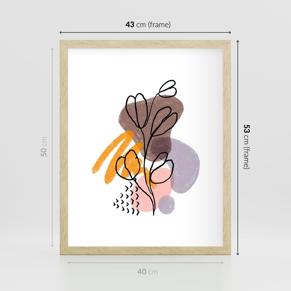 Plakat w ramie 40x50 - Bezgraniczne Widzenia - abstrakcyjna sztuka, liść gałązka - rama drewno