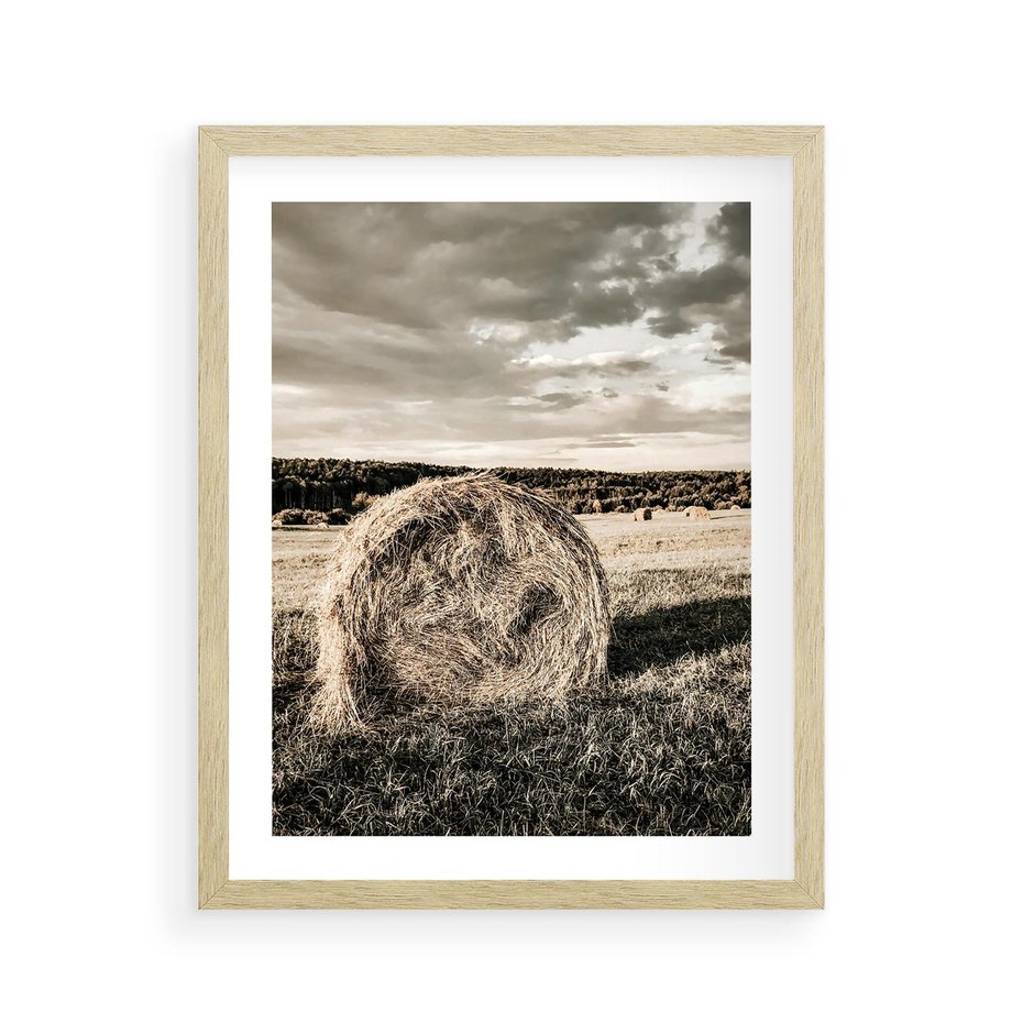Plakat w ramie 40x50 - Ciepło Natury - snopki siana, pole - rama drewno