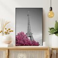 Obraz w ramie 70x100 - Różowy Paryż - czarno białe zdjęcie, wieża eiffla - rama czarna