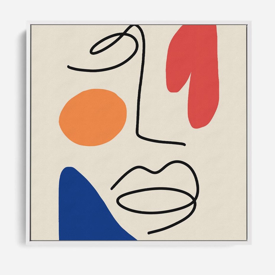 Obraz w ramie 80x80 - Rozbijające Granice Kształtów - abstrakcyjny obraz, przypomina twarz - rama biała