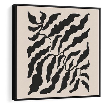 Obraz w ramie 50x50 - Księga Odbić - abstrakcyjne liśćie, roślinne motywy - rama czarna