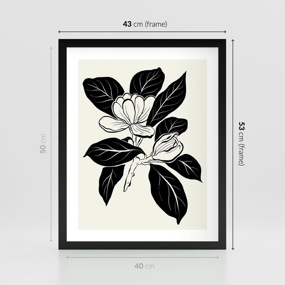 Plakat w ramie 40x50 - Spojrzenie w kształty kwiatów - kwiaty magnolii, minimalizm - rama czarna