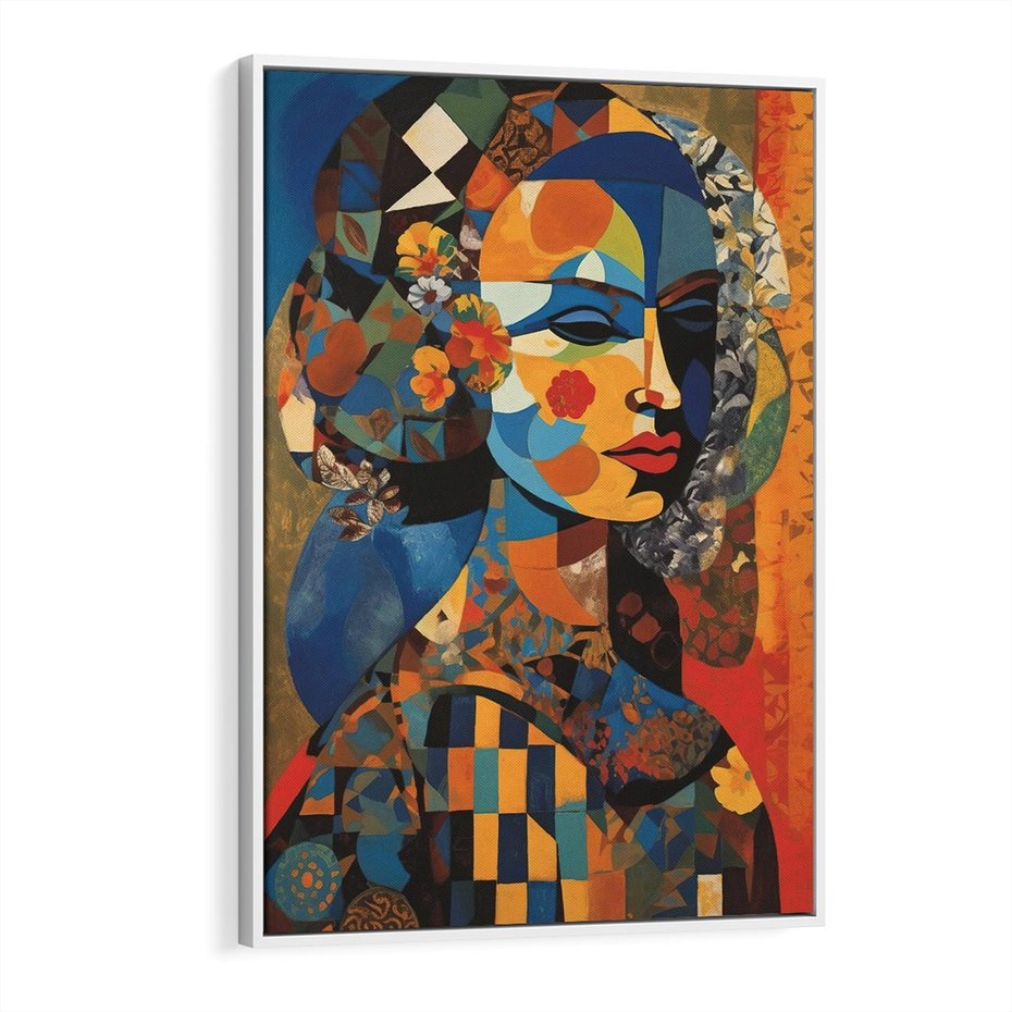 Obraz w ramie 80x120 - Impresje Cichego Szeptu - abstrakcyjny obraz, portret kobiety - rama biała
