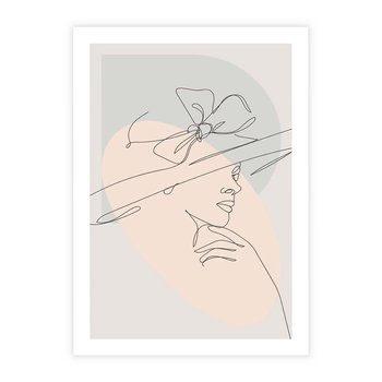 Plakat bez ramy 21x30 - Twarz Kobiety w Pastelach - minimalistyczna grafika, pastelowe tłó