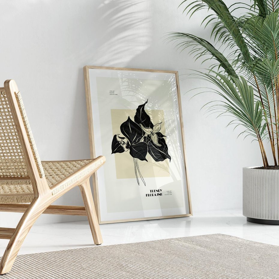 Plakat w ramie 40x50 - Ekspresja w szkicowanych kształtach - kwiaty, typografia - rama drewno