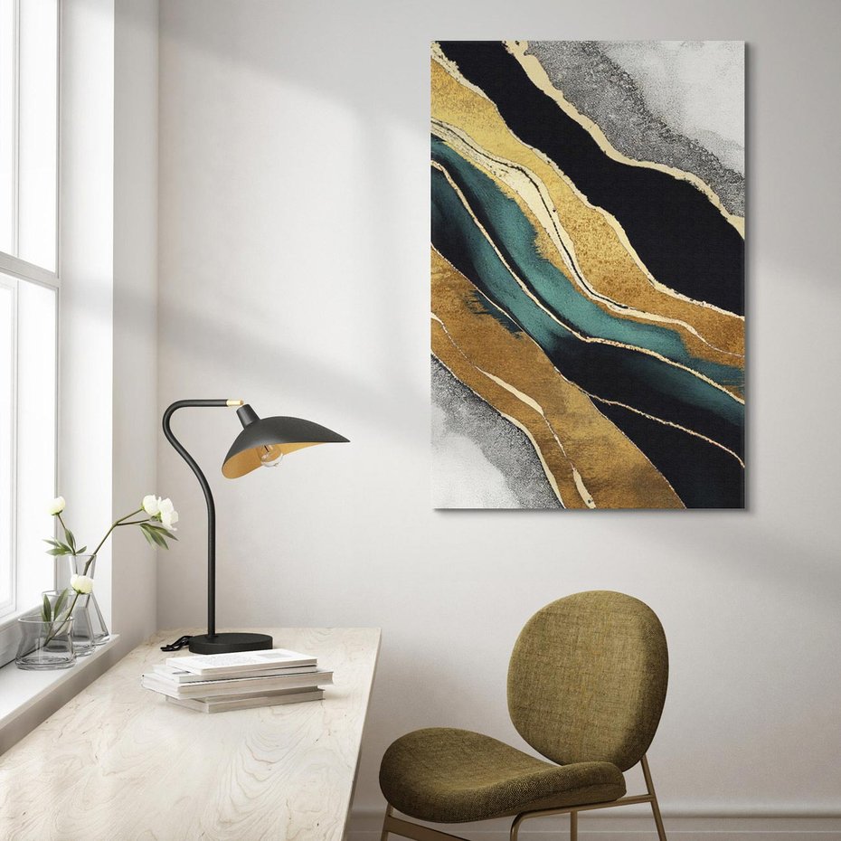 Obraz na płótnie 80x120 - Refrakcje płynącej rzeczywistości - jak marmurowa rzeka, linie złota