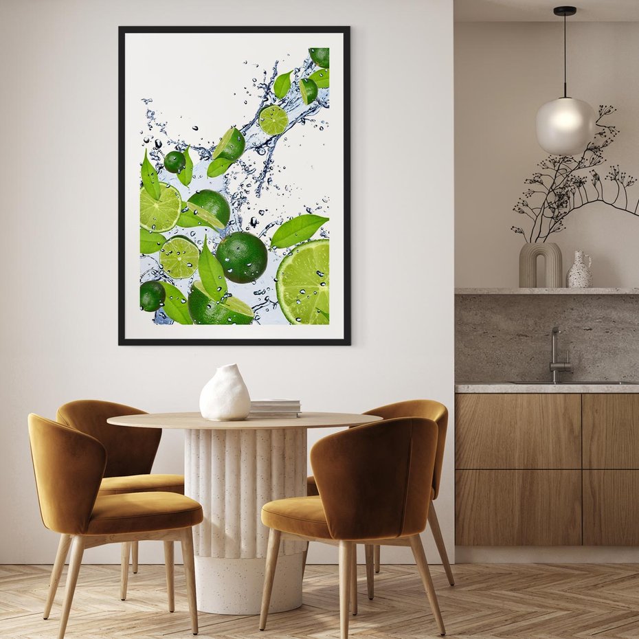 Plakat w ramie 30x40 - Cytrusowa Świeżość - limonki, cytryny - rama czarna