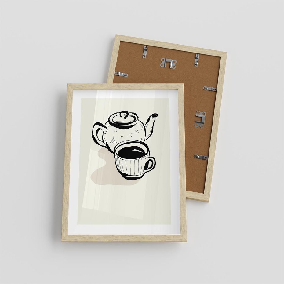 Plakat w ramie 30x40 - Kawa w Minimalistycznym Szkicu - grafika, szkic - rama drewno