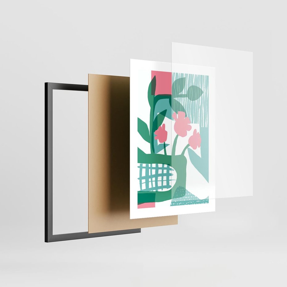 Plakat w ramie 30x40 - Harmonijne Plamy - abstrakcyjne pastelowe kwiaty, nowoczesna sztuka - rama czarna