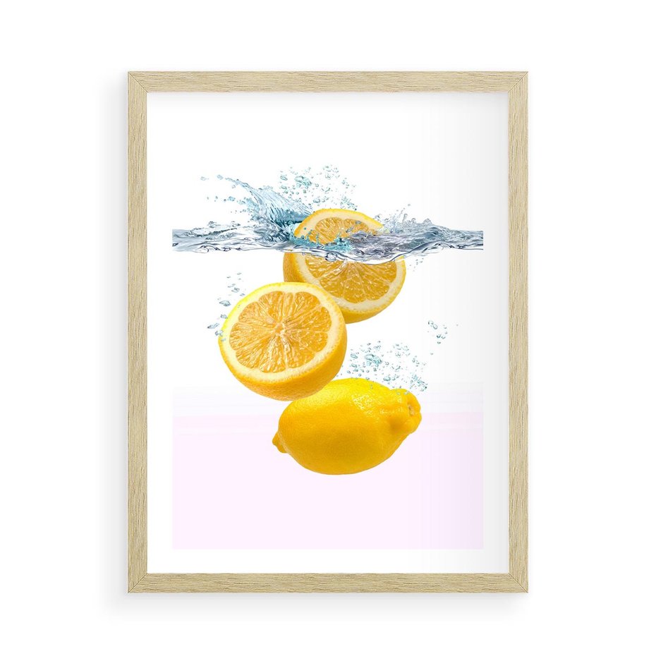 Plakat w ramie 50x70 - Świeże cytryny pełne smaku - cytryny, owoce - rama drewno