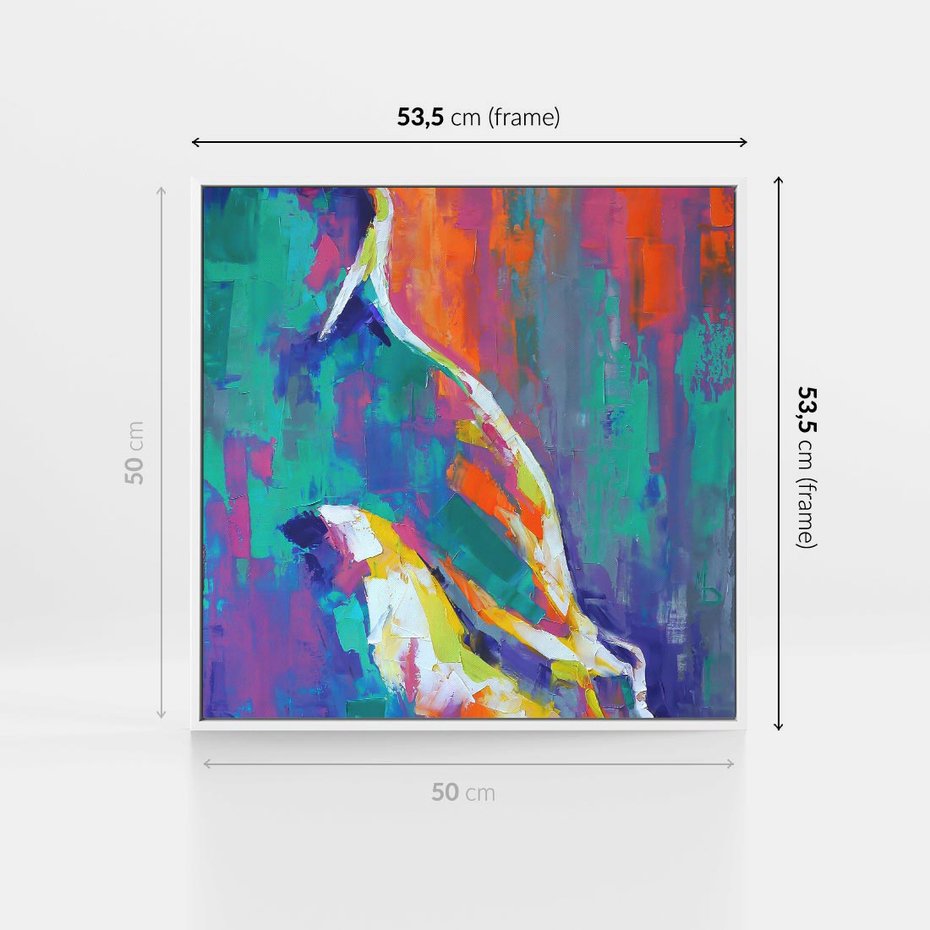 Obraz w ramie 50x50 - Olejne Wibrujące Emocje - abstrakcyjny obraz, różne kolorowe maźnięcia pędzla - rama biała