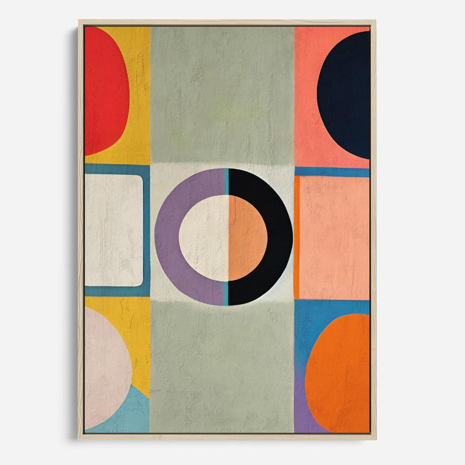 Obraz w ramie 70x100 - Taniec Kształtów Emocji - abstrakcyjne geometryczne kształty, olejny obraz - rama drewno