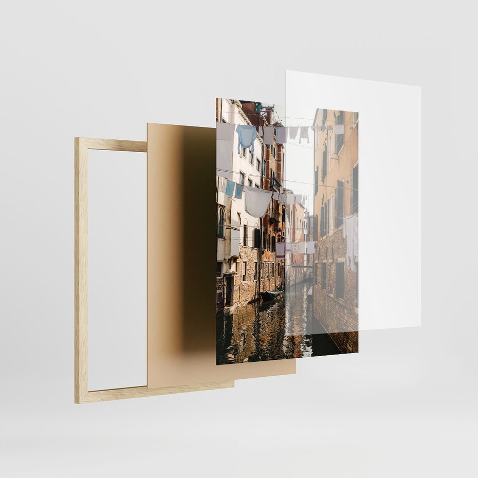 Zestaw obrazy w ramie 50x70 galeria - Wenecja, gondole, Włochy, Italia - rama drewno