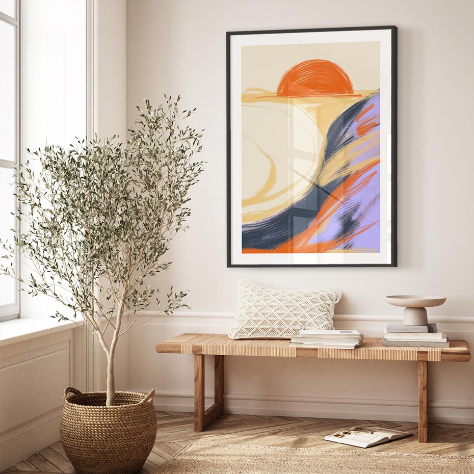 Plakat bez ramy 40x50 - Pomarańczowy Horyzont - pastelowy krajobraz, nowoczesny plakat